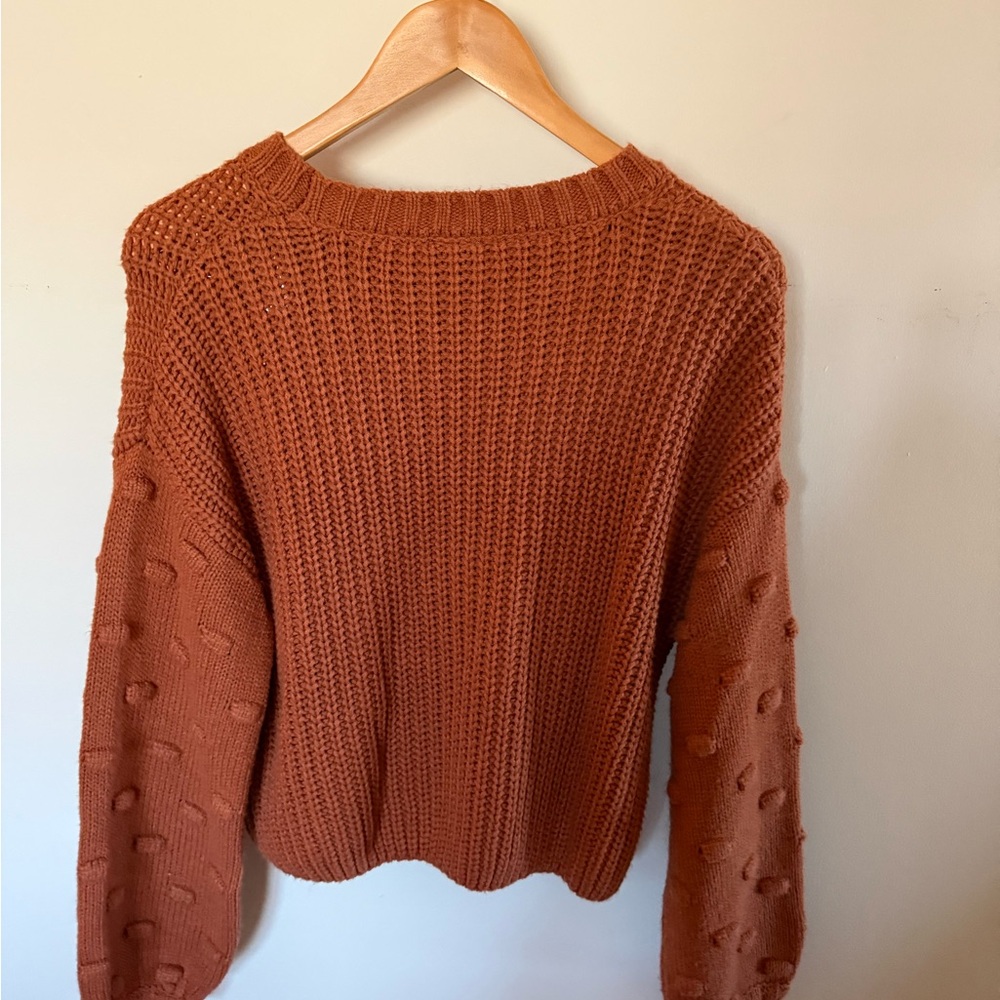 Moon & Madison Rust Knit Sweater | Bubble Sleeve | Cropped | Medium - Picture 4 of 4